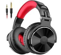 OneOdio Over Ear Headphone, Wired Bass Headsets with 50mm Driver, Foldable Lightweight Headphones with Shareport and Mic for Recording Monitoring Podcast Guitar PC TV - (Red)