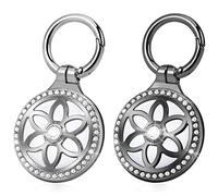 ONEONTA 2 Pack Air Tag Keyring,Rhinestone medallion Air Tag Holder,Metal Air Tag Case with key ring compatible Apple Air tag gps tracker for Key.Dog,Cat,Kids,Wallet,Bag