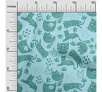 oneOone Cotton Jersey Arctic Blue Fabric Cat Animal Sewing Craft Projects Fabric Prints by Meter 58 Inch Wide