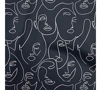 oneOone Cotton Poplin Black Fabric Line Drawing Face Fabric for Sewing Printed Craft Fabric by The Yard 42 Inch Wide