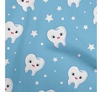oneOone Cotton Poplin Light Blue Fabric Teeth Human Figure Craft Projects Decor Fabric Printed by The Meter 56 Inch Wide