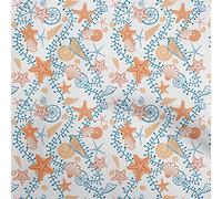 oneOone Cotton Poplin Orange Fabric Beach Starfish &Shell Sewing Material Print Fabric by The Yard 56 Inch Wide