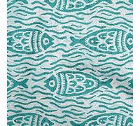 oneOone Cotton Poplin Teal Green Fabric Asian Block Fish Craft Projects Decor Fabric Printed by The Yard 42 Inch Wide