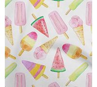 oneOone Cotton Poplin Twill White Fabric Ice Cream Cone Food Dress Material Fabric Print Fabric by The Meter 56 Inch Wide