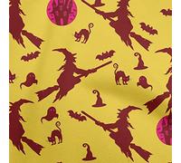 oneOone Cotton Poplin Yellow Fabric Halloween Sewing Fabric by The Yard Printed DIY Clothing Sewing Supplies 42 Inch Wide