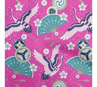 oneOone Velvet Fuschia Pink Fabric Asian Japanese Pattern Sewing Craft Projects Fabric Prints by Yard 58 Inch Wide