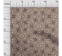 oneOone Viscose Jersey Dark Brown Fabric Ethnic Floral Block Sewing Material Print Fabric by The Meter 60 Inch Wide