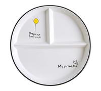 OnePine Porcelain Plate with 3 Compartment, Round 8 inch Ceramic Diet Plates Divided Plates for Children and Lose Weight