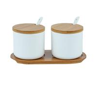 OnePine Set of 2 Sugar Bowl, 260ml Ceramic Spice Jar Salt Container with Lid and Spoon for Home and Kitchen