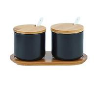 OnePine Set of 2 Sugar Bowl, 260ml Ceramic Spice Jar Salt Container with Lid and Spoon for Home and Kitchen