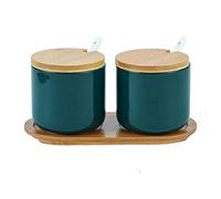 OnePine Set of 2 Sugar Bowl, 260ml Ceramic Spice Jar Salt Container with Lid and Spoon for Home and Kitchen