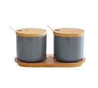 OnePine Set of 2 Sugar Bowl, 260ml Ceramic Spice Jar Salt Container with Lid and Spoon for Home and Kitchen