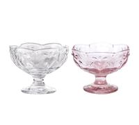 OnePine Set of 2 Vintage Glass Footed Ice Cream Bowls, 140ml Glass Sundae Dishes Dessert Dishes, Height 7cm Glass Dessert Bowls for Dessert, Ice Cream, Sorbet, Fruit and Pudding, etc.