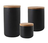 OnePine Set of 3 Ceramic Tea Coffee Canisters with Environmentally Airtight Sealed Bamboo Lid - 1000ml/800ml/260ml Food Storage Container for Tea Sugar Coffee Nuts Grain Spice and More Black