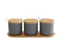 OnePine Set of 3 Sugar Bowl, 260ml Ceramic Spice Jar Salt Container with Lid and Spoon for Home and Kitchen