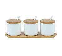 OnePine Set of 3 Sugar Bowl, 260ml Ceramic Spice Jar Salt Container with Lid and Spoon for Home and Kitchen