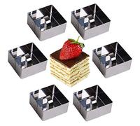 OnePine Stainless Steel Cooking Rings Dessert Rings Mini Cake and Mousse Ring Mould Set with Pusher - Square Shape, 6pcs/Set