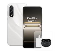OnePlus Nord 5 Smartphone 8GB RAM 256GB Storage, 6.83" 144Hz AMOLED, Snapdragon 8s Gen 3, 50MP Dual Camera, 5200mAh Battery, with 80W Charger and Nord Buds 3 Pro, White
