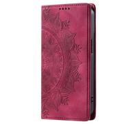 Oneplus Nord CE 2 5G Case, Embossed Mandala Shockproof Premium Leather Folio Cover Magnetic Protection Book Wallet Flip with Card Slots Kickstand for Oneplus Nord CE 2 5G Phone Case red