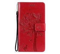 OnePlus Nord CE4 Case, Flip Cover PU Leather Book Wallet Cover Embossed Tree Magnet Closure Card Slots Kickstand Silicone Bumper Shockproof Full Protection Case for OnePlus Nord CE4 red