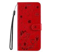 OnePlus Nord CE4 Case, Shockproof Premium PU Leather Bee Shock-Absorption Notebook Wallet Phone Cases with Magnetic Kickstand Card Holders Flip Protective Cover for OnePlus Nord CE4 red