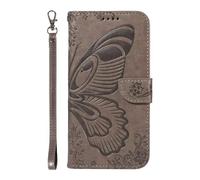 OnePlus Nord CE4 Lite Case, Embossed Butterfly Shockproof PU Leather Flip Wallet Phone Case Bumper Protective Cover with Card Holders Magnetic Closure Kickstand for OnePlus Nord CE4 Lite grey