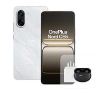 OnePlus Nord CE5 Smartphone 8GB RAM 128GB Storage, 6.77" 120Hz AMOLED, 50MP OIS, 5200mAh Battery, with 80W Charger and Nord Buds 3 Pro, White