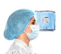 OneProtek - 100 Disposable Hair Net Non-Woven, Blue Medical Hair Cover with Double Elastics, Bouffant Surgical Caps Shower Hat for Kitchen Lab Hospital