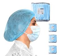 OneProtek - Set of 4X 100 Disposable Hair Net Non-Woven, Blue Medical Hair Cover with Double Elastics, Bouffant Surgical Caps Shower Hat for Kitchen Lab Hospital