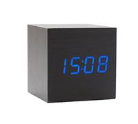 Onerbuy Wooden Digital Cube Alarm Clock Touch Sound Activated Desk Clock Portable Travel Clock with LCD Display for Time, Temperature, Calendar, 3 Alarm Settings (Black)