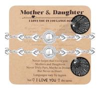 Oneress 100 Languages I Love You Bracelets, Circular Cubic Zirconia Heart Link Bracelet Mother Daughter Jewelry Set for Mothers Day Gift YA4749