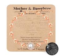 Oneress 100 Languages I Love You Bracelets, Mothers Day Round Zirconia with Heart Link Rosegold Plated Charm Bracelets for Mom and Daughter YA4749