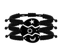 Oneress 3 PCS Exquisite Puzzle Heart Friendship Bracelets, Stainless Steel Tag Engraved Moon Sun Star Bracelet, Adjustable Handmade Cord Relationship Bracelets for Family Besties Sisters YA4122