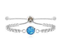 Oneress Adjustable Silver Tennis Bracelet, Sparkling Blue Cubic Zirconia Bolo Bracelets with Round Halo CZ for Women, Elegant Eternity Jewelry for Bridal, or Birthday Gift SJY4356-Blue