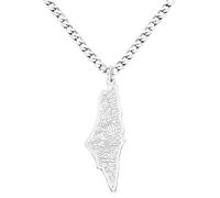 Oneress Arabic Calligraphy Necklace, Platinum Plated Palestine Map Pendant, Stainless Steel Islamic Jewelry, Muslim Faith Necklace, Unique Arabic Jewelry Gift for Women Y5136-White