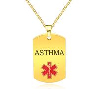 Oneress Asthma Necklace, Gold Plated Durable Health Alert Pendant, Bee Sting Allergy Tag for Seniors and Women YA5217 Gold ASTHMA