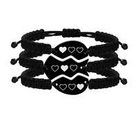 Oneress Black Stainless Steel Puzzle Heart Bracelet Set, Three Hearts Matching Bracelets for Sisters Best Friends YA4837 (Hearts 1 2 3)