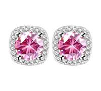 Oneress Chic Pink Halo CZ Earrings Gorgeous Addition to Your Outfit, Great for Holiday Celebrations Stud Earrings for Women Girl YA4139 (Pink)
