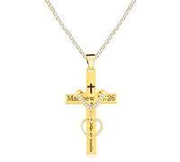 Oneress Christian Cross Stainless Steel Religious Pendant | with Customizable Engraved Bible Verse | Bible Mustard Seed Heart Pendant with Seed Handcrafted Jesus Cross Necklace YA5187-Gold
