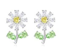 Oneress Cubic Zirconia Little Fresh Daisy Stud Earring Post Hypoallergenic Dainty Earrings Costumes Collocation Earrings for Women YA4812 (Green)