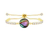 Oneress Cubic Zirconia Mermaid Style Abalone Bracelet Iridescent Shell Jewelry Adjustable Boho Crystal Bracelet Gift for Women Men YA5514-Gold