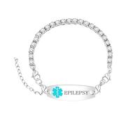 Oneress Custom Medical ID Bracelet - Adjustable Stainless Steel Emergency Jewelry for Women, Engraved Seizure & Allergy Alert Bracelet YA6001-BaiLan-EPILEPSY