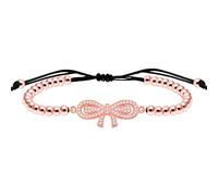 Oneress Cute Rose Gold Plated Bowtie Design Brass Beaded Link Chain Stretch Bracelet with Cubic Zirconia, Love Jewelry Gifts for Your Lover YA4866