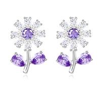 Oneress Daisy CZ Studs Earrings Inlaid Cubic Zirconia Little Fresh Daisy Stud Earring Purple Crystal Daisy Earrings for Women YA4812 (Purple)