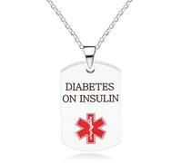 Oneress Diabetes Medical Alert Necklace, Platinum Plated Health QR Tag Pendant for Women, Durable Stainless Steel ID YA5217 White DIABETES