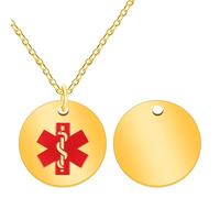 Oneress DIY Medical Alert Necklace, Gold Plated Charm Emergency ID, Personalized Red Symbol Pendant for Women and Men YA4678 Gold Plated DIY
