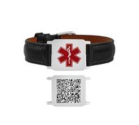 Oneress Dynamic QR Code Medical Alert Bracelet for Men & Women, Genuine Leather Adjustable Medical ID Bracelet with Stainless Steel Plate, Scan to Update Emergency Info, No Engraving Required, One
