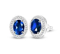 Oneress Elegant Blue CZ Stud Earrings, Luxury Round CZ Stud Jewellry, Timeless Platinum Plated Design, Perfect for Evening Wear, Fashion Jewelry for Women Y5119-Blue