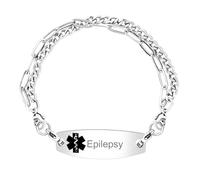 Oneress Epilepsy Awareness Bracelet - Stainless Steel Two Layers Link Chain Medical Alert Bracelets for Women Men YA4768