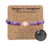 Oneress Exquisite 6mm Lepidolite Stone Adjustable Length Bracelet 100 Different Languages I Love You Projection Bracelet for Women Teens Girl YA4754 (Rose Gold-1pc)